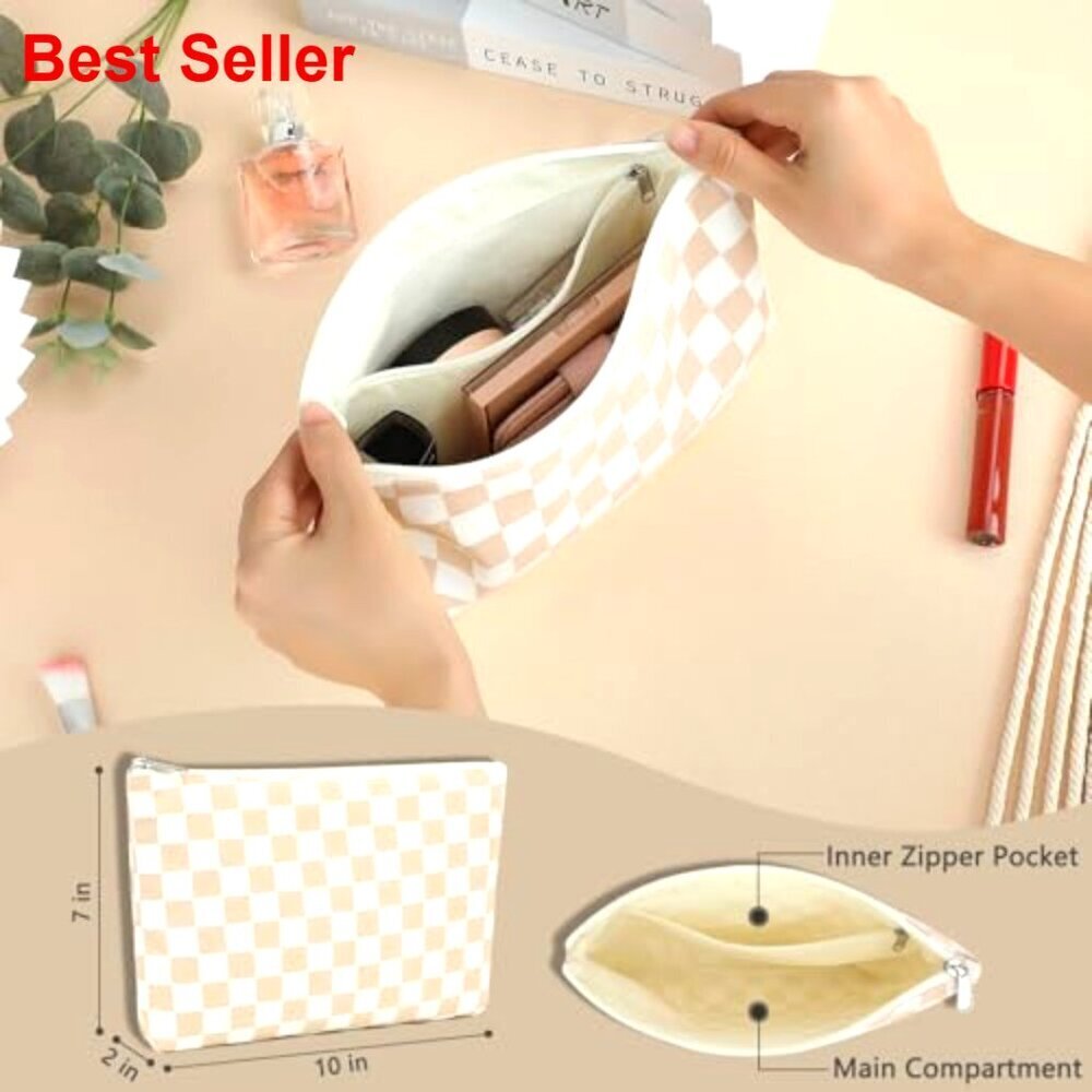 Travel Makeup Bag Organizer with Zipper Compartments Water Resistant Fabric - Picture 3 of 6